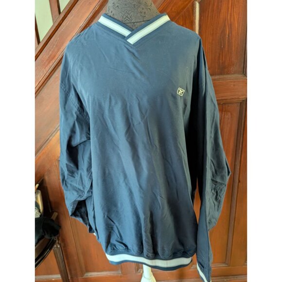 Reebok Navy Blue Pullover V-Neck Windbreaker Jacket Zip Pockets Mens Size XL - Picture 1 of 8